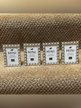 SET OF 4 Bejeweled Ornate Pearl  Silver 2 X 3” Studio Decor Picture Frame Mini